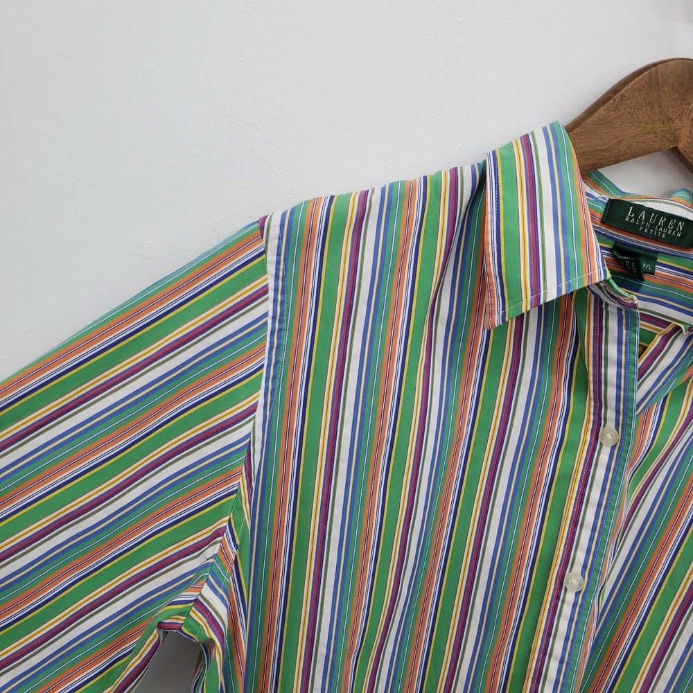 Lauren Ralph Lauren Womens PM Multicolor Stripe Button Front Cotton‎ Blouse Top - Picture 9 of 16